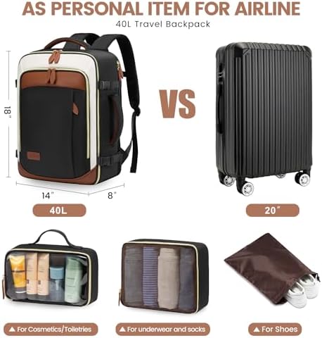 LOVEVOOK Travel Backpack for Women, 40L Carry On Backpack with 3 Packing Cubes,TSA Personal Item Travel Bag Airline Approved, Water Resistant Weekender Overnight Luggage Daypack, Fits 17 Inch Laptop - Image 4